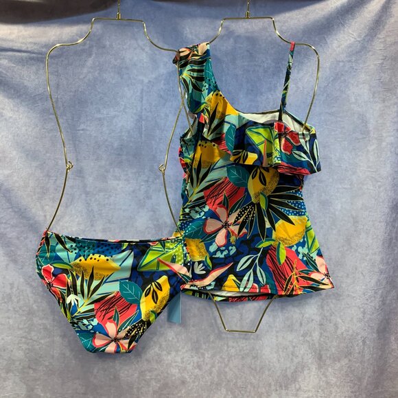 Yonique Two Piece One Shoulder Tankini Tummy Control Bathing Suit - Picture 5 of 9